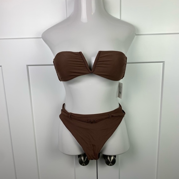 NWT Andie Swim Bikini Set SMALL Brown Riviera High Waist Belted Bottom Scala Top - Picture 2 of 9